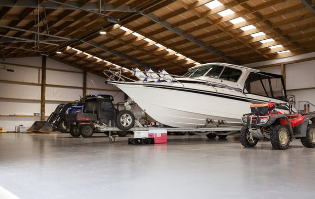 Boat stored in Alpine kitset shed