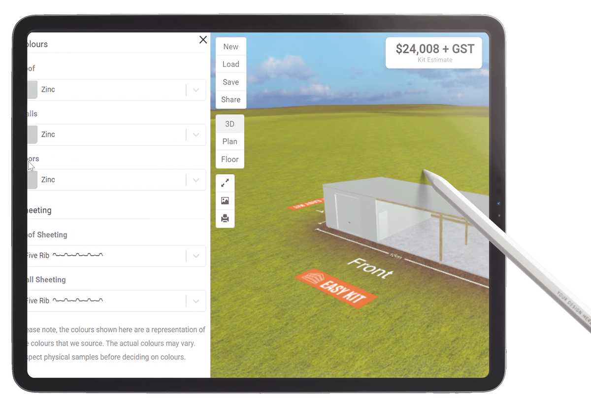Easy Kit Shed pricing configurator on tablet-1